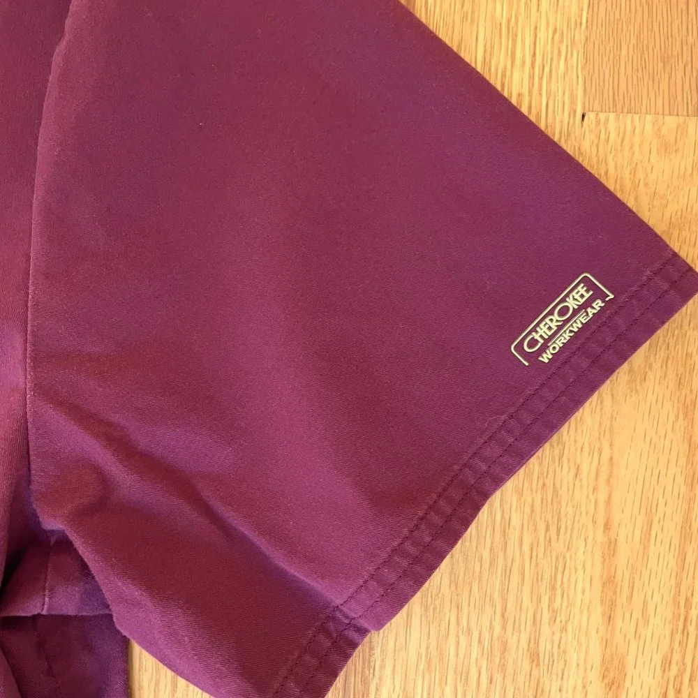 Core Stretch by Cherokee Workwear Men’s V-Neck Solid Scrub Top Sz XS Wine 4743 - Picture 6 of 11